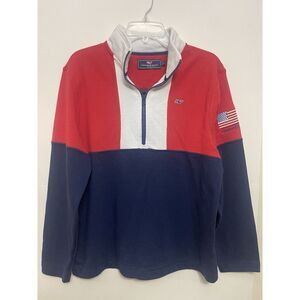 Vineyard Vines Sweater Mens Large American Flag Patriotic 1/4 Zip Colorblock USA